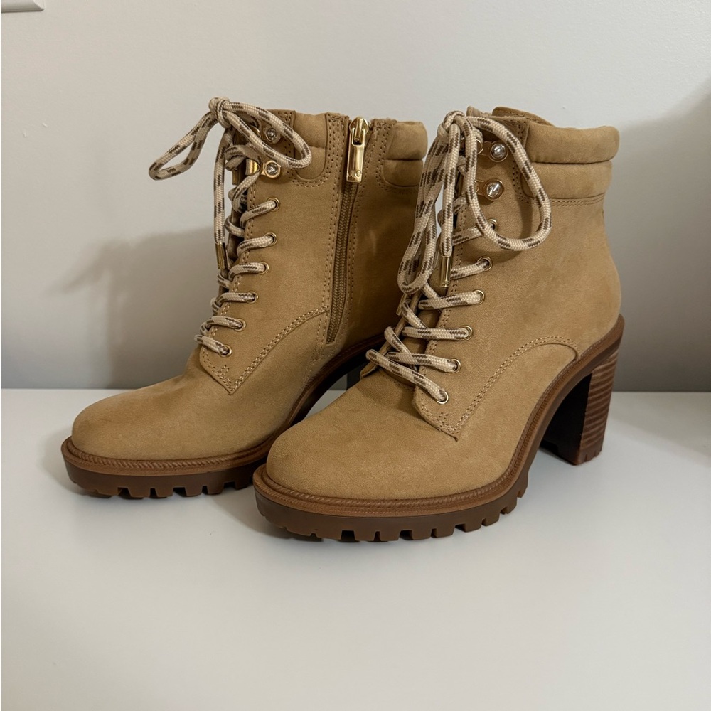 JLo Georgia Tan Heeled Lace-Up Boots